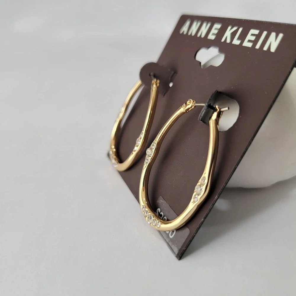 ANNE KLEIN Gold-Tone Pavé Crystal Medium Hoop Earrings, 1.32